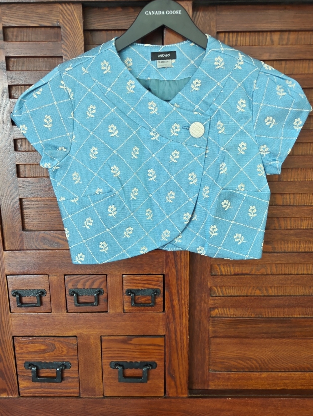Handmade Blue Brocade Bolero Jacket XS